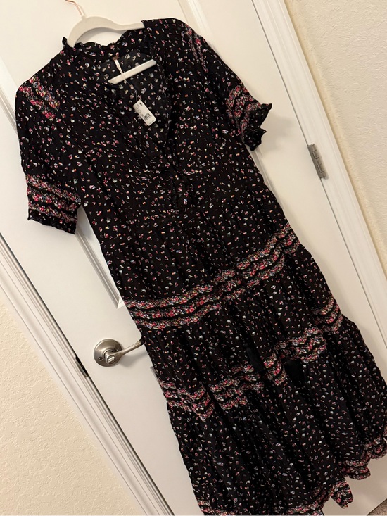 Free People Dresses & Skirts - Free People Black Midi Dress with Pink Floral Print